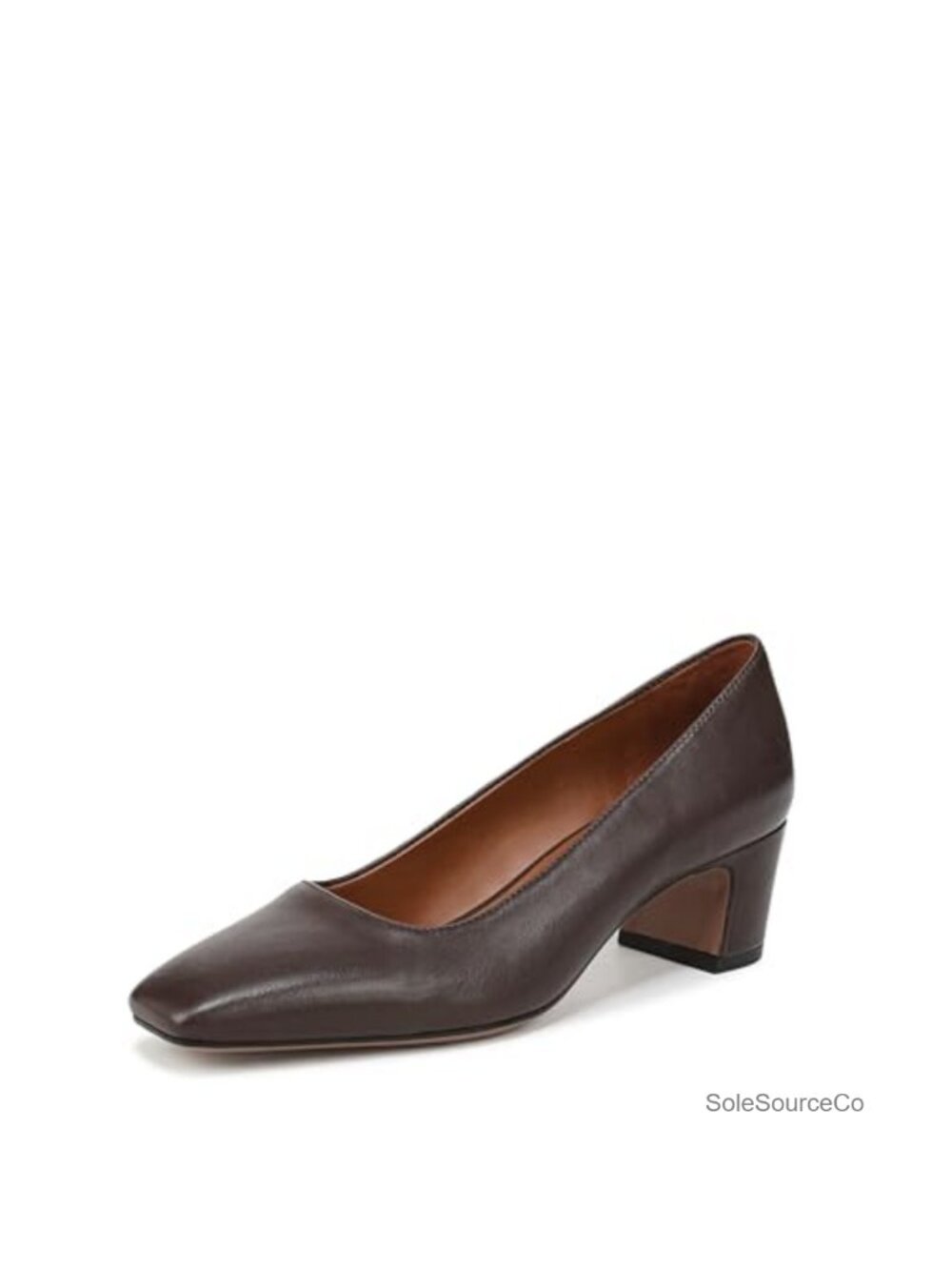 Leather Slip On Pump Block Heel Square Toe Business Casual